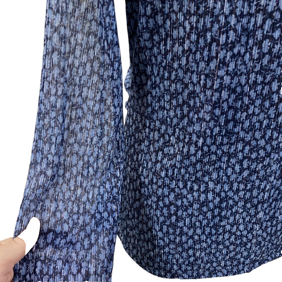 Michael Kors Size XL Dressy Top Blue Metallic Long Sleeve Ruched Front Blouse - Picture 4 of 10